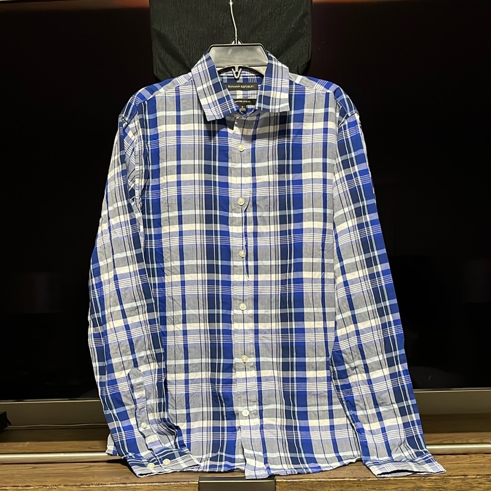 BANANA REPUBLIC Blue Plaid Men's Shirt